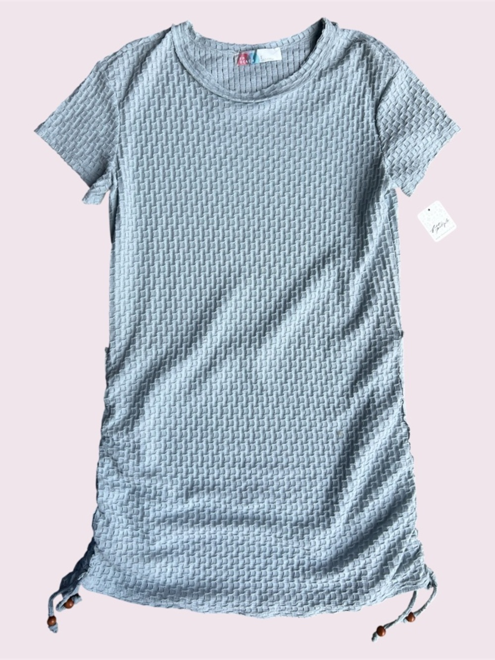 Free People Tate Textured Mini Cinch Dress NWT Large Pearl Blue FP Beach